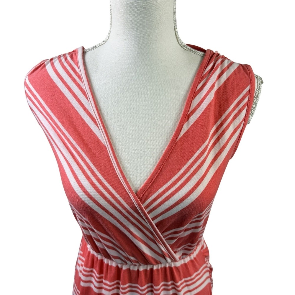 Liberty Love Small Peach & White Stripe Sleeveless V-Neck Maxi Dress - Picture 3 of 8